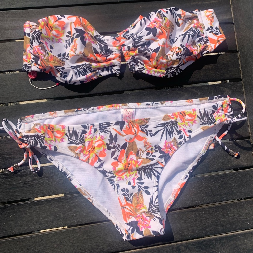 Two piece tropical bathing suit